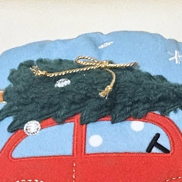 Christmas Holiday Throw Pillow Car With Tree Tied on Top in Snow - Picture 3 of 4